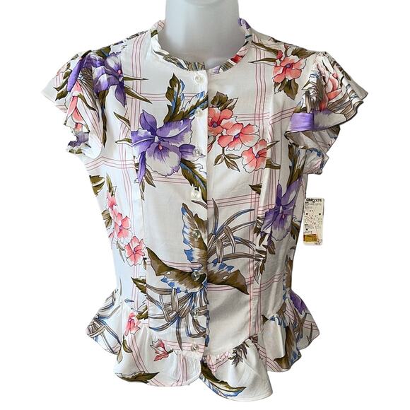 VINTAGE 1980’s Dead Stock So What! Tropical Print Blouse Size Small - Picture 1 of 6